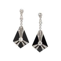 ART DECO, ONYX AND DIAMOND EARRINGS