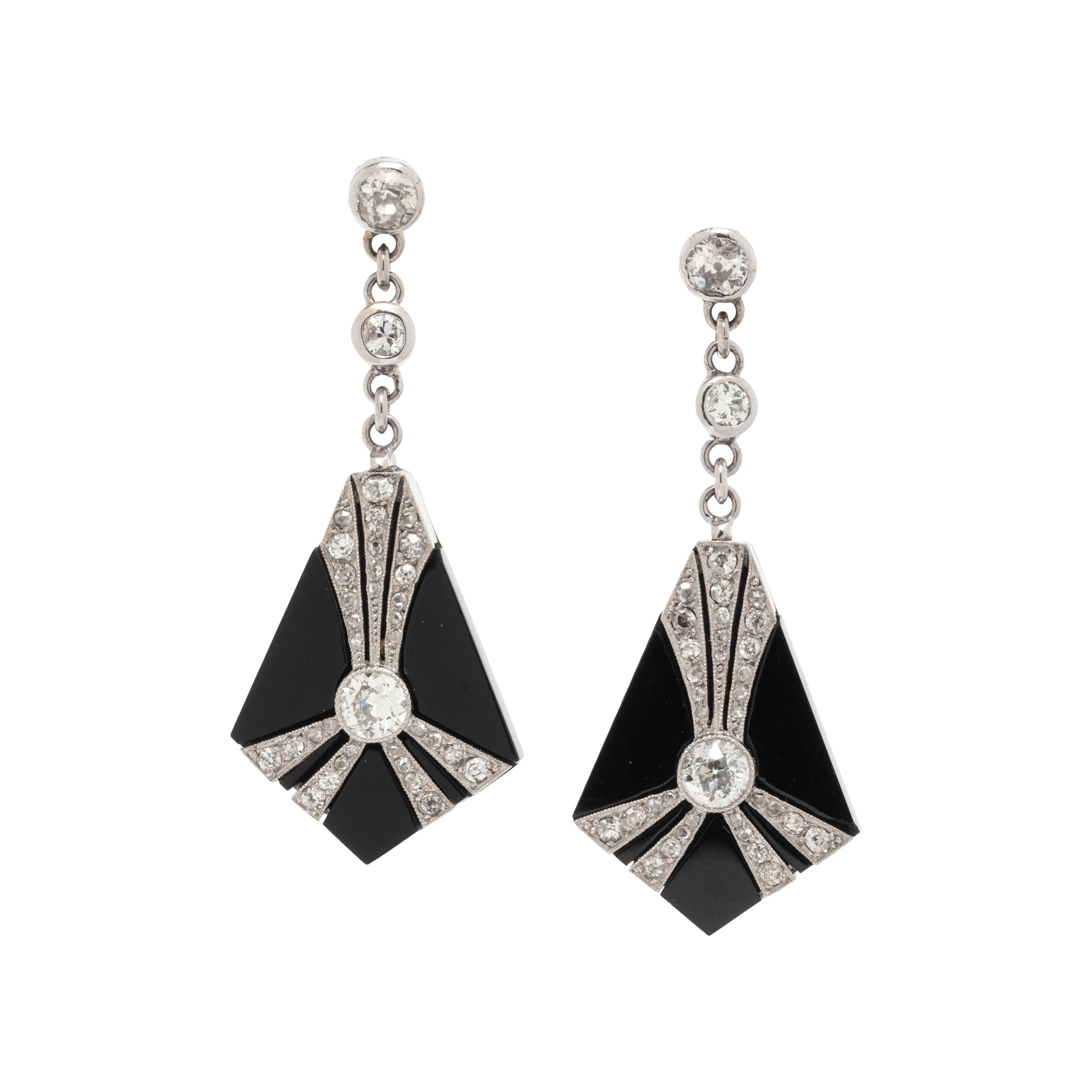 ART DECO, ONYX AND DIAMOND EARRINGS