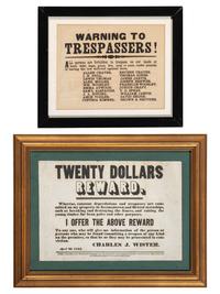 [CRIME & PUNISHMENT]. A group of 2 broadsides announcing a reward and warning to trespassers, incl. "Twenty Dollars Reward" issued to Germantown and Bristol Townships, Pennsylvania, by Charles J. Wister, 1844.
