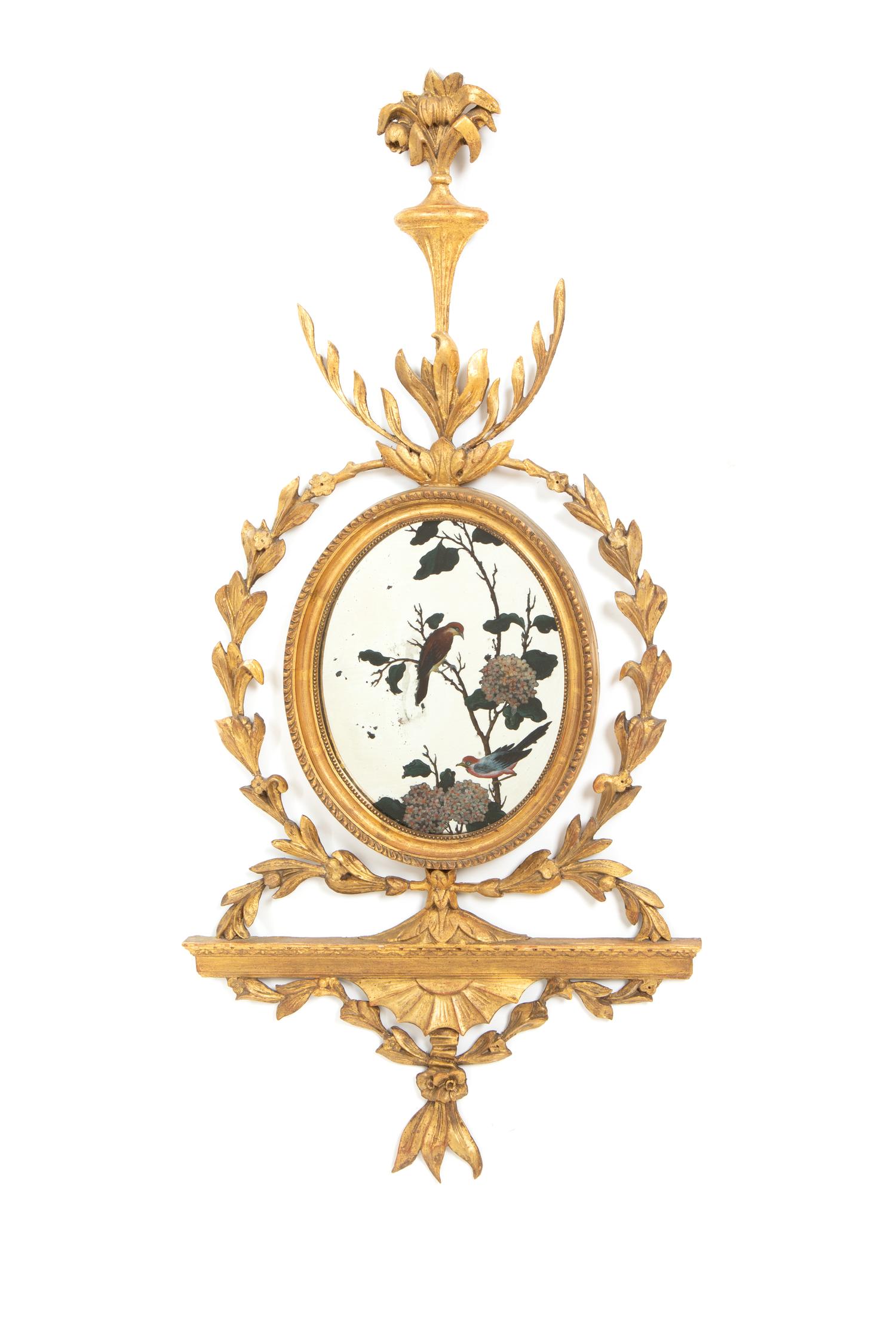A Pair of George III Giltwood and Reverse-Painted Mirror Wall Appliques