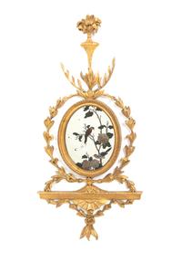 A Pair of George III Giltwood and Reverse-Painted Mirror Wall Appliques
