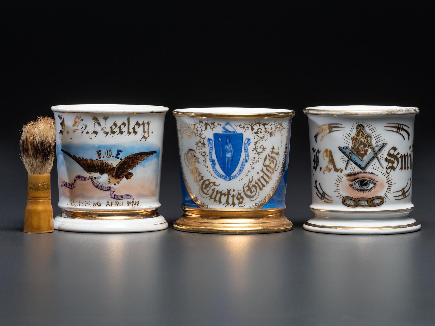 Three Fraternal Porcelain Shaving Mugs