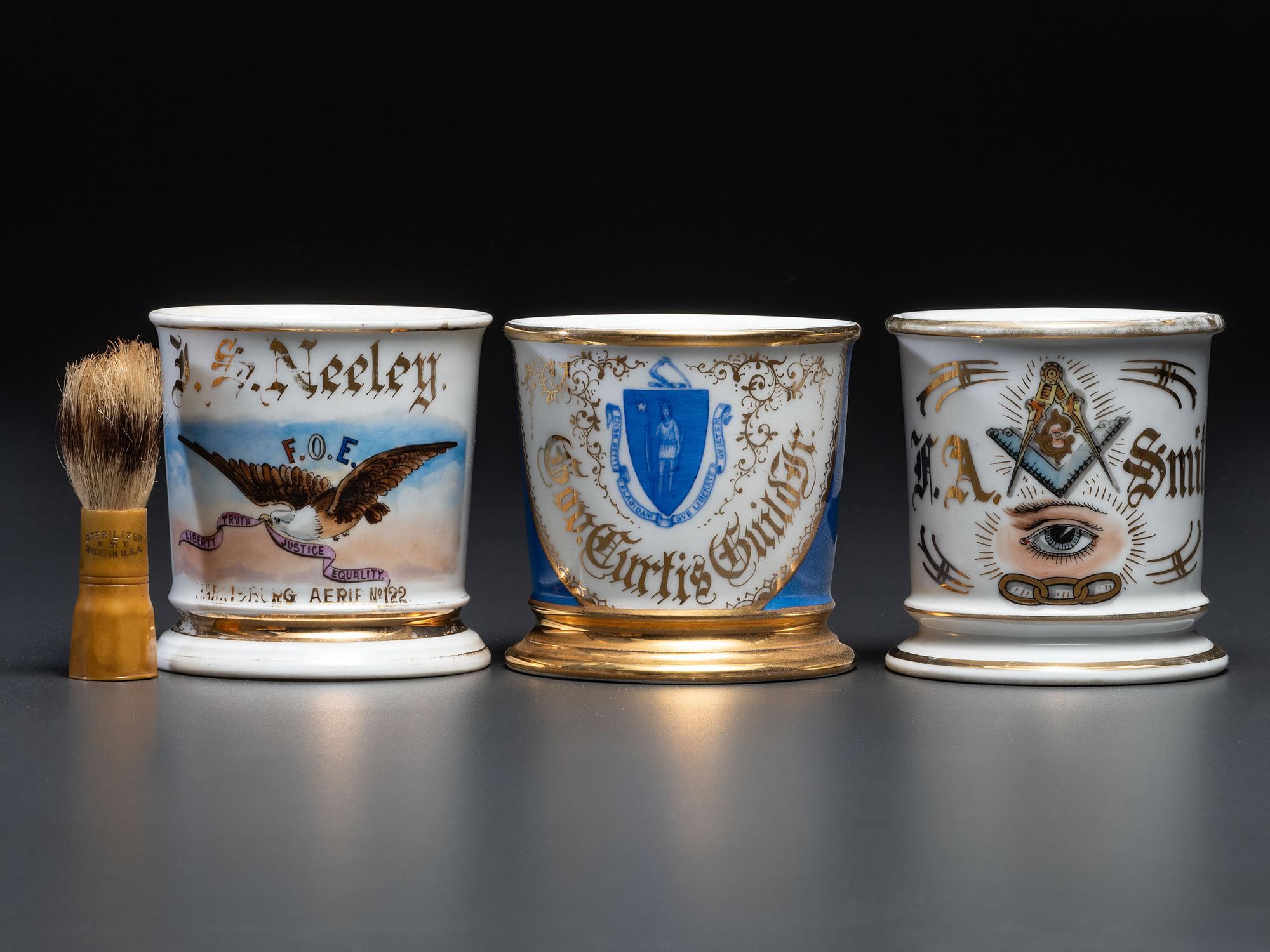 Three Fraternal Porcelain Shaving Mugs