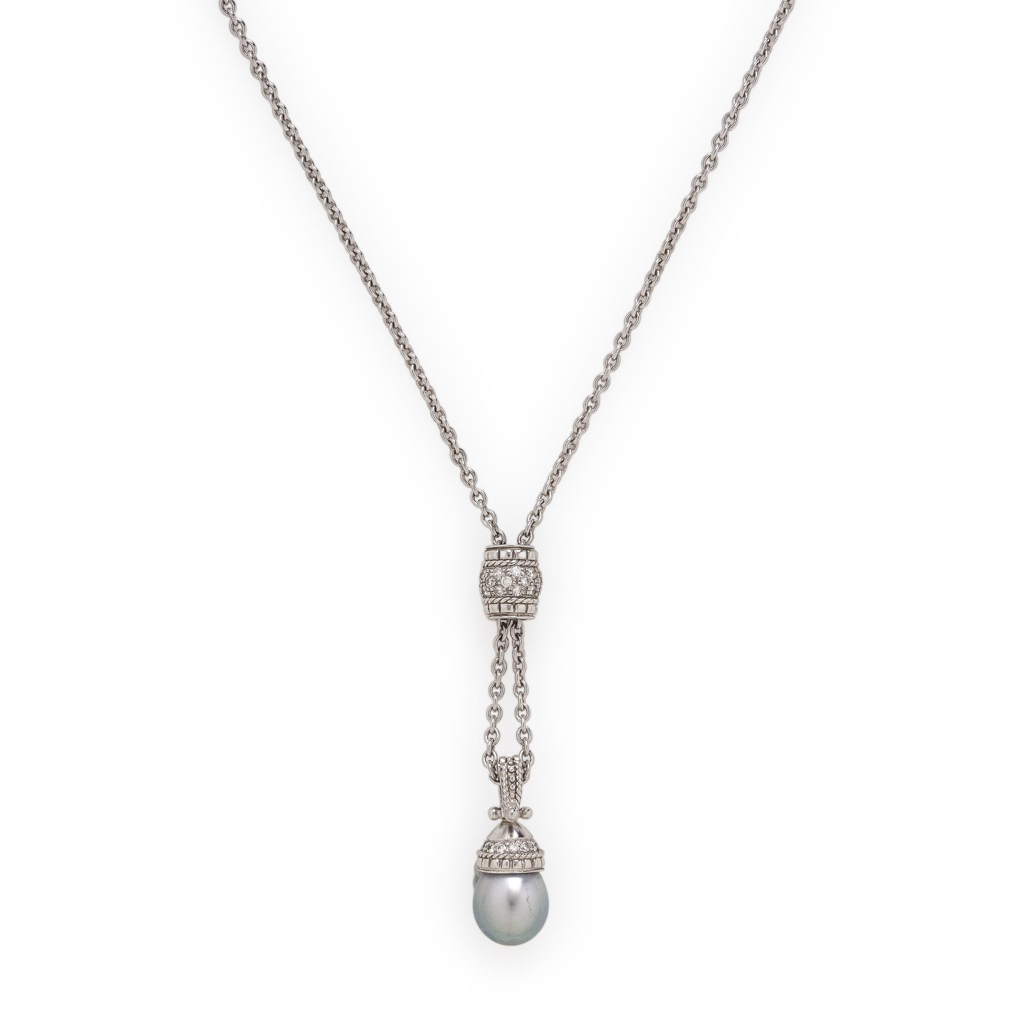Penny Preville, Cultured Gray Pearl, Diamond, and Platinum Necklace