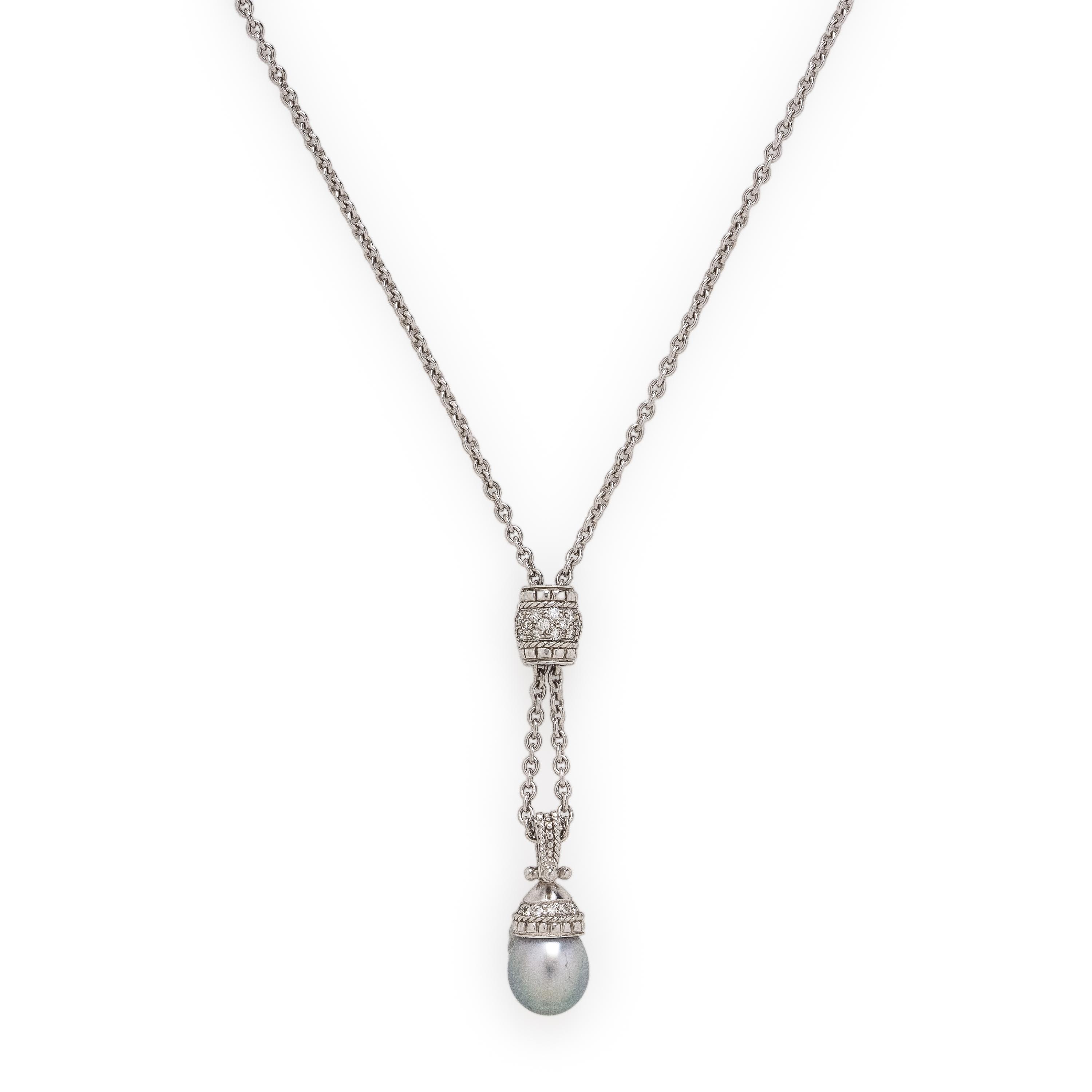 Penny Preville, Cultured Gray Pearl, Diamond, and Platinum Necklace