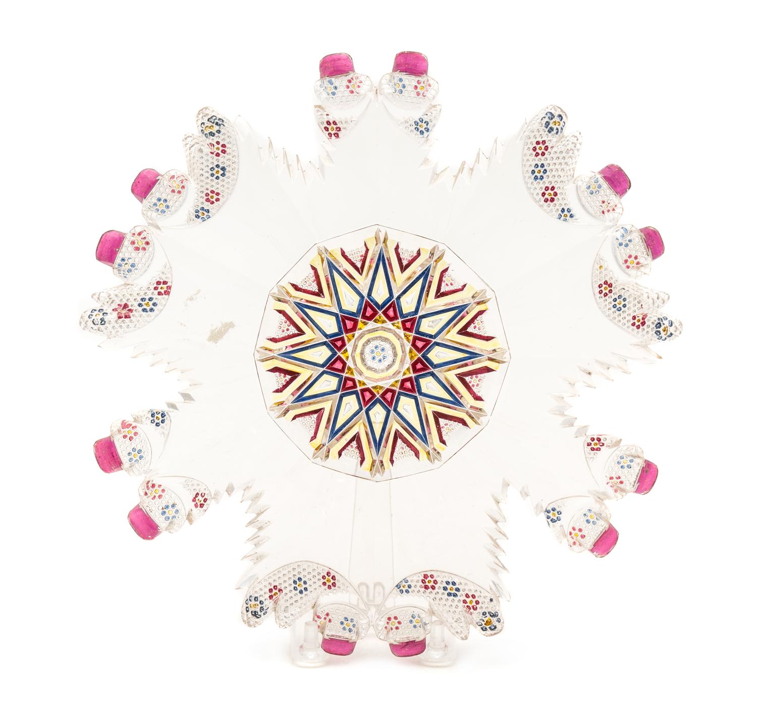 A Bohemian Cut and Stained Glass Dish Diameter 9 1/2 inches. — 19TH CENTURY