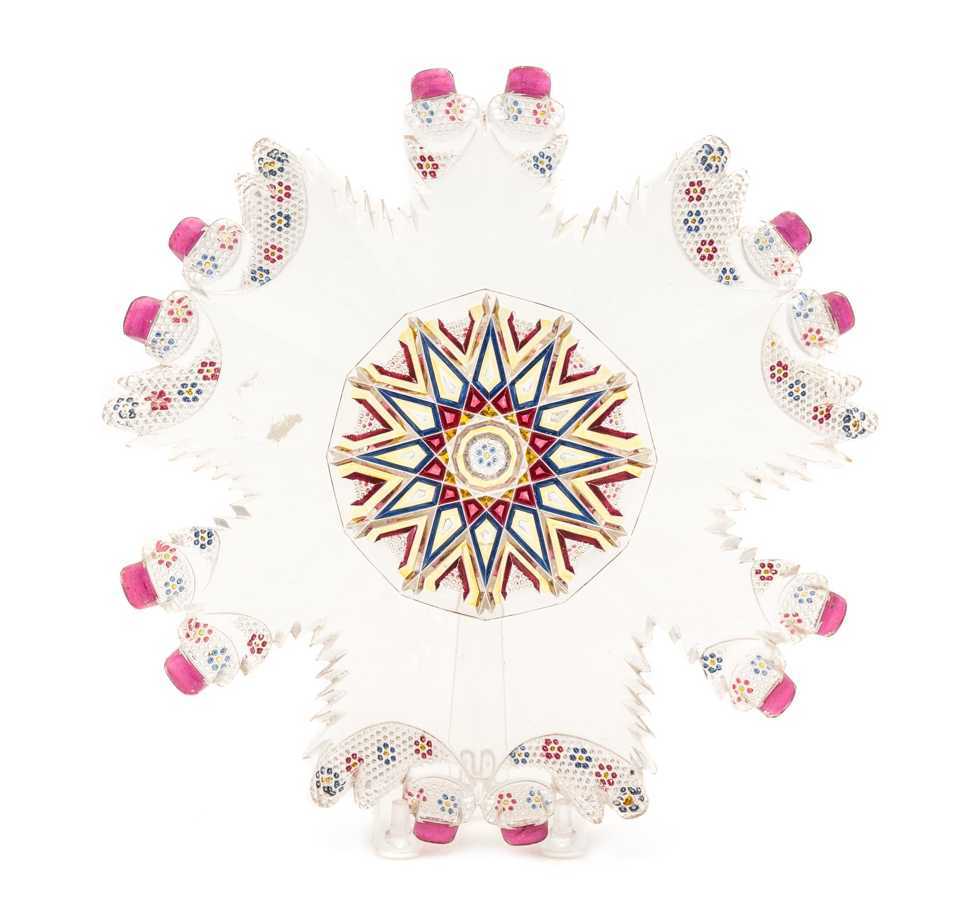 A Bohemian Cut and Stained Glass Dish Diameter 9 1/2 inches. — 19TH CENTURY
