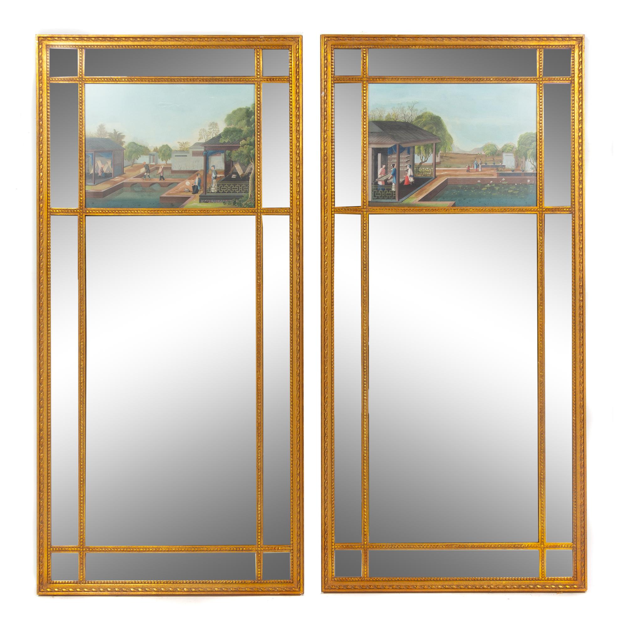 A Pair of Chinese Export Trumeau Mirrors