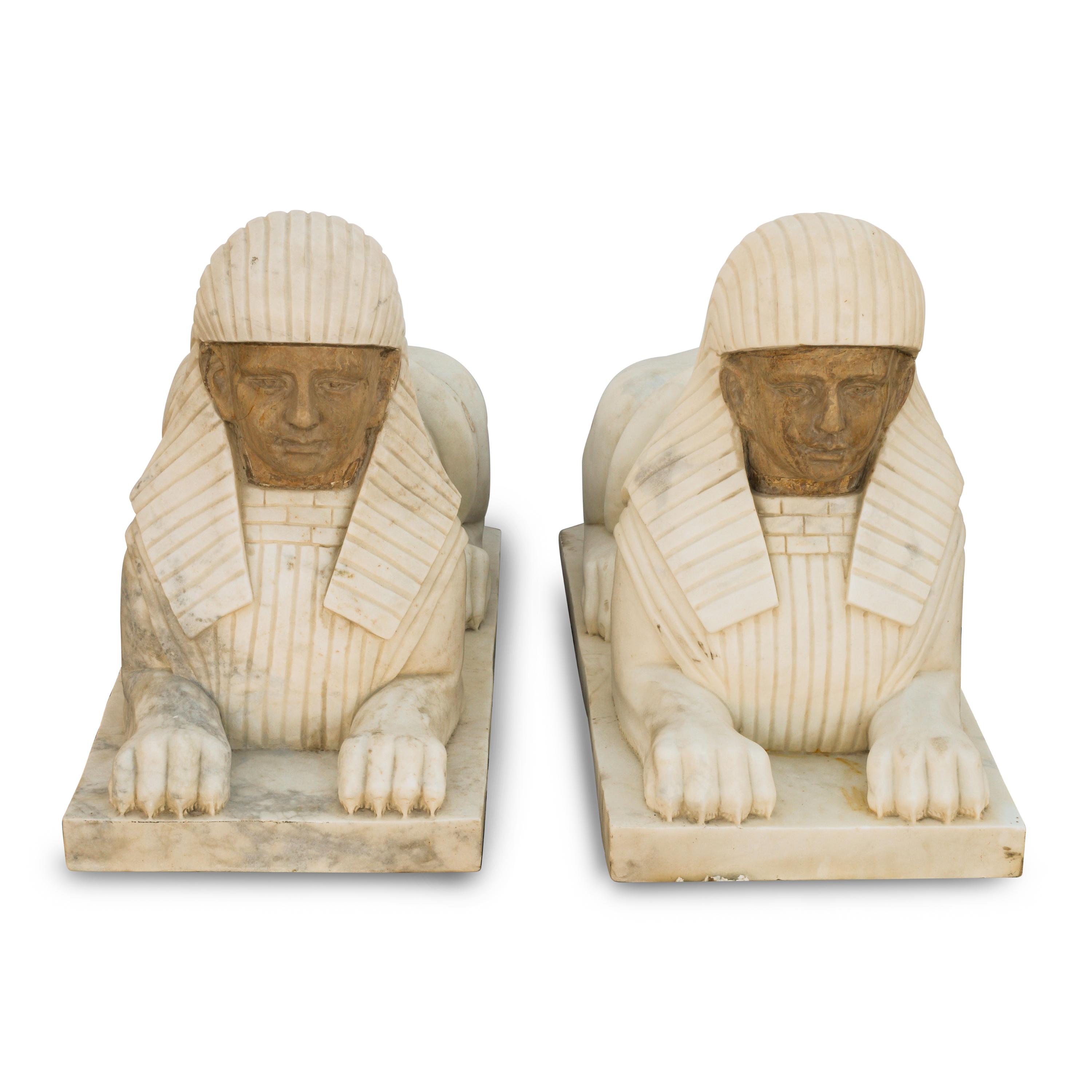 A Pair of Italian Marble Sphinxes