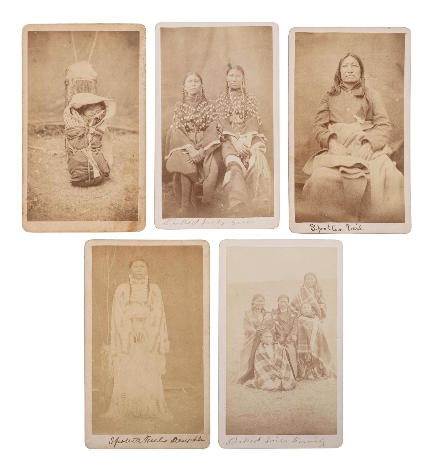 CROSS, W.R. (1839-1907), photographer. A group of 5 CDVs of Brule Sioux Chief Spotted Tail and his family. Niobrara, NE.