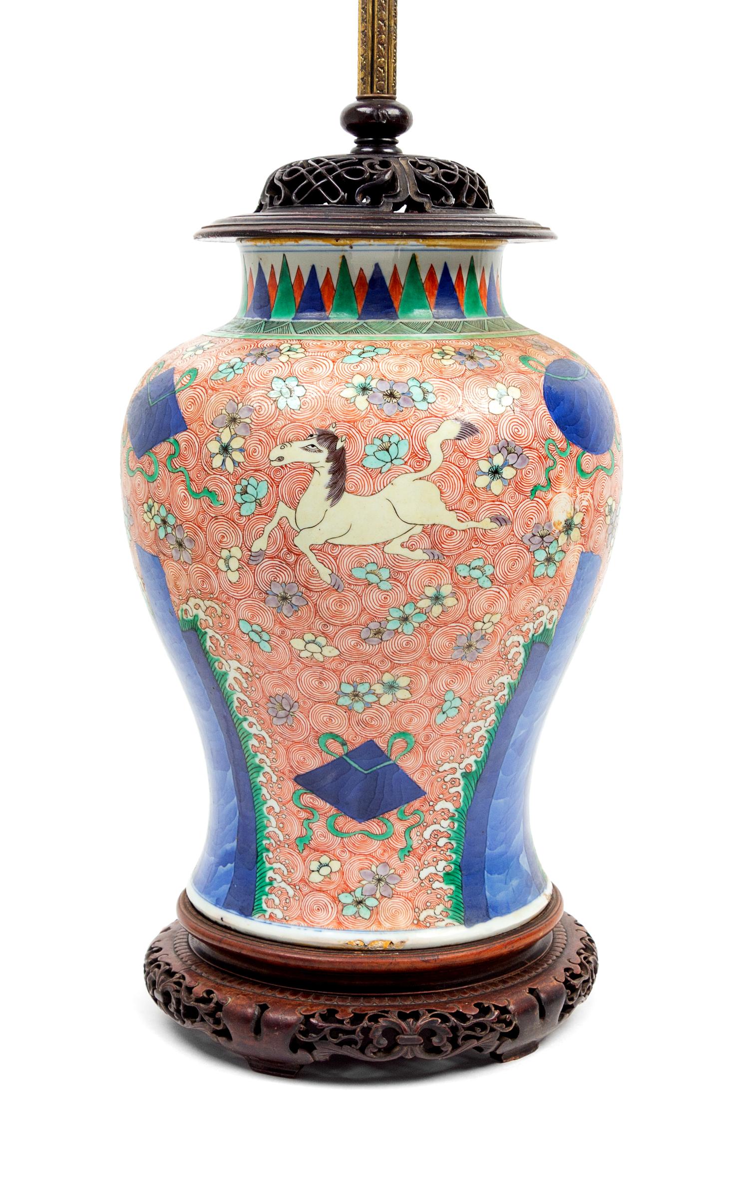 A Wucai Porcelain Jar Height of jar 14 1/ 2 inches. — TRANSITIONAL PERIOD, LIKELY 17TH CENTURY
