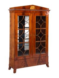 A Biedermeier Figured Mahogany and Marquetry Vitrine Cabinet