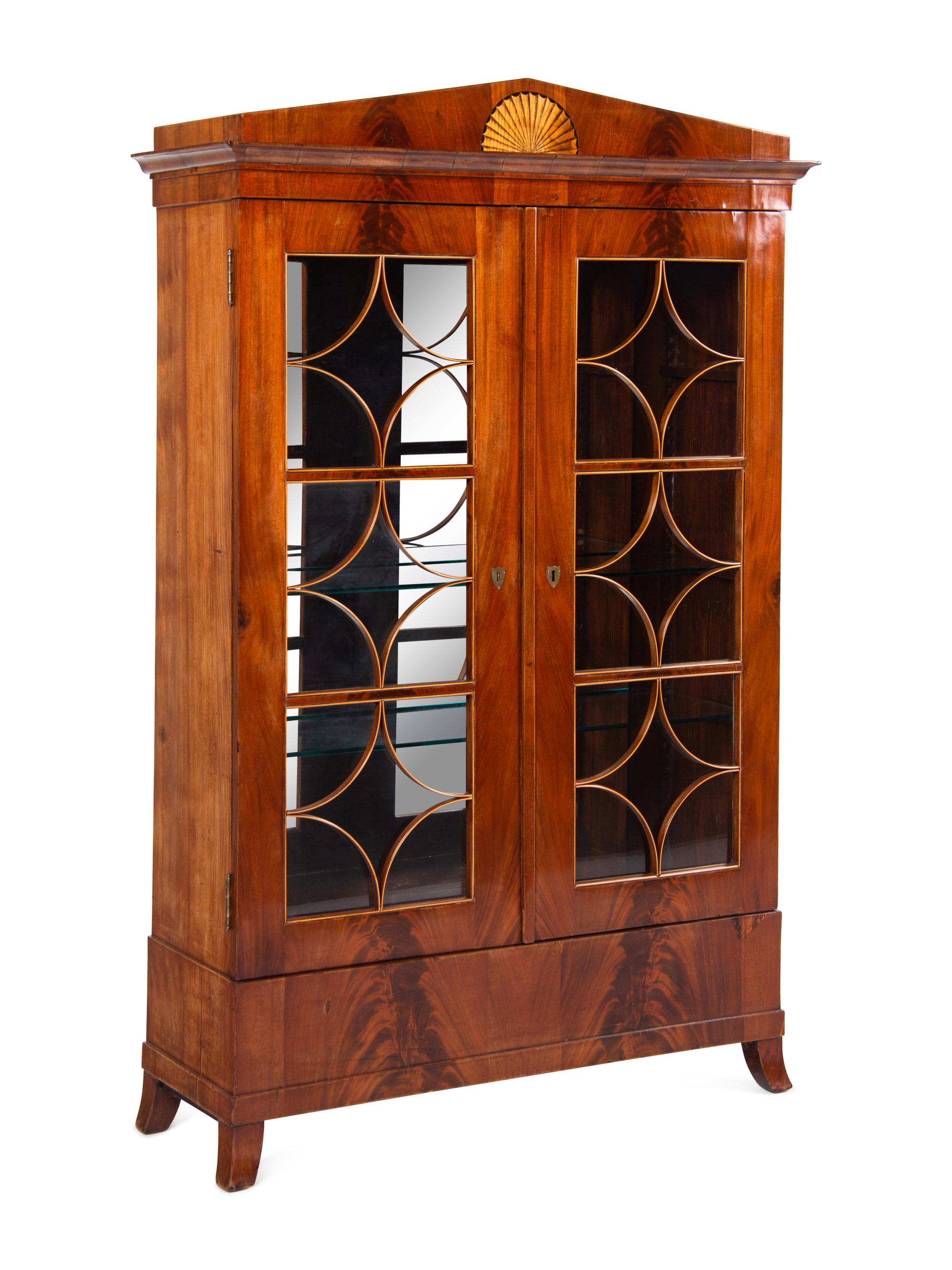 A Biedermeier Figured Mahogany and Marquetry Vitrine Cabinet