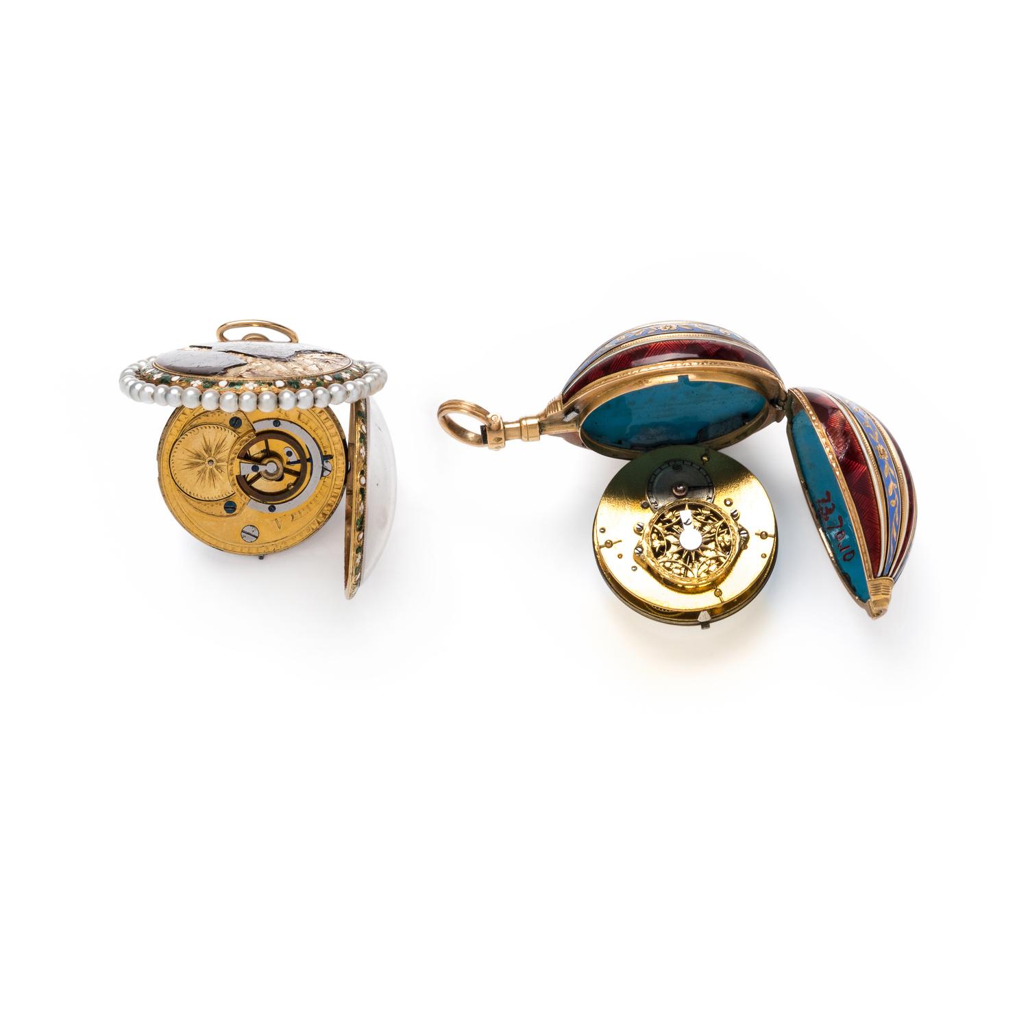 COLLECTION OF YELLOW GOLD AND ENAMEL POCKET WATCHES