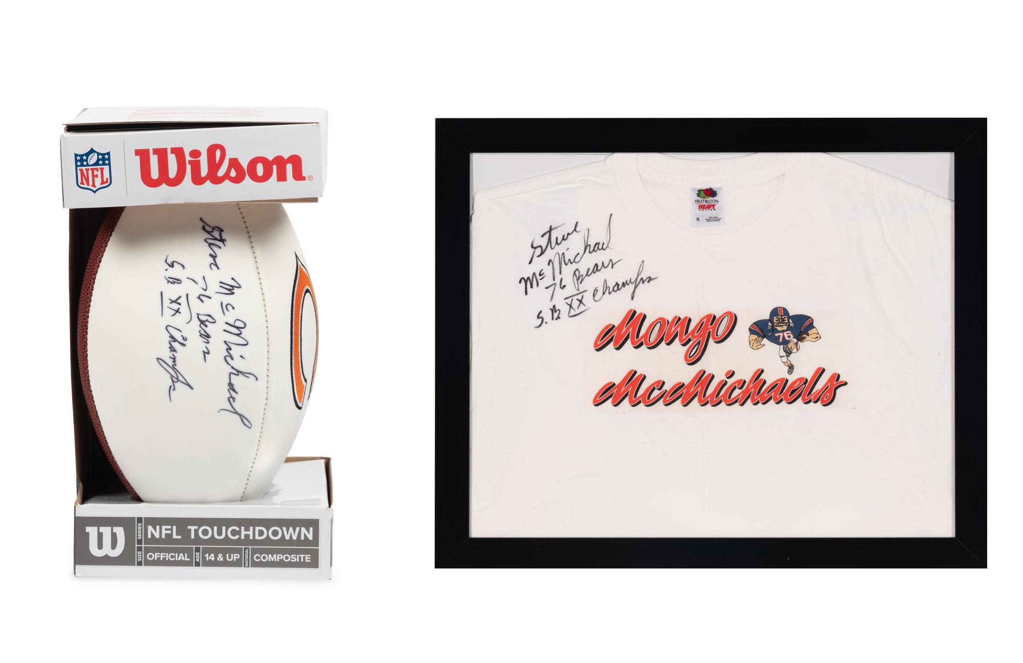 A Group Chicago Bears Hall of Famer Steve McMichael Signed and Inscribed Items Including One of Kind Piece from His Sports Bar