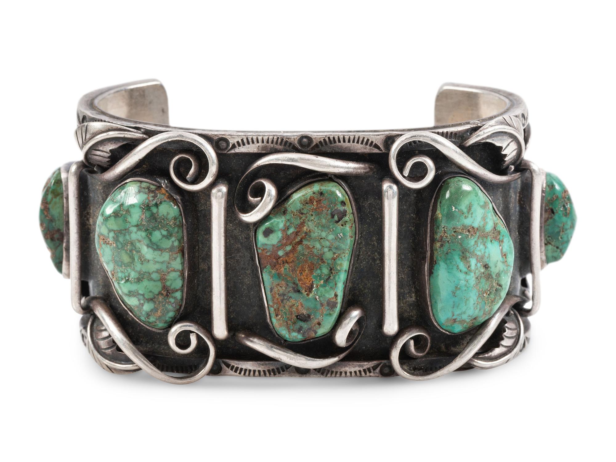 Navajo Large Men's Silver and Turquoise Cuff Bracelet