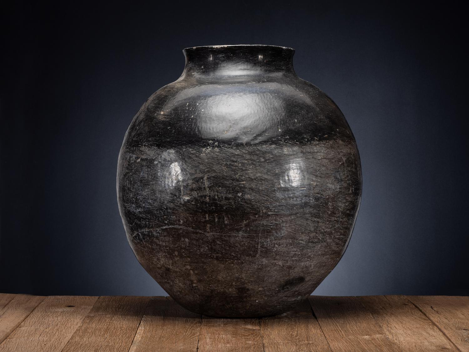 Massive Ohkay Owingeh Blackware Pottery Storage Jar