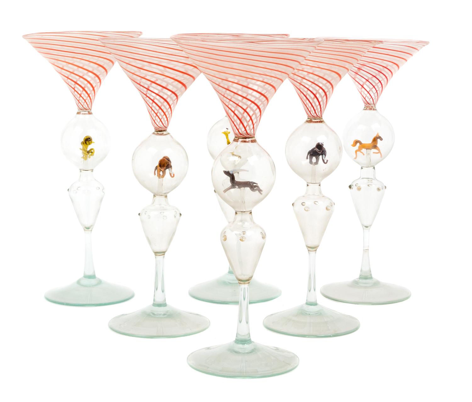 A Set of Twelve Italian Glass Stems Height 7 3/8 inches.