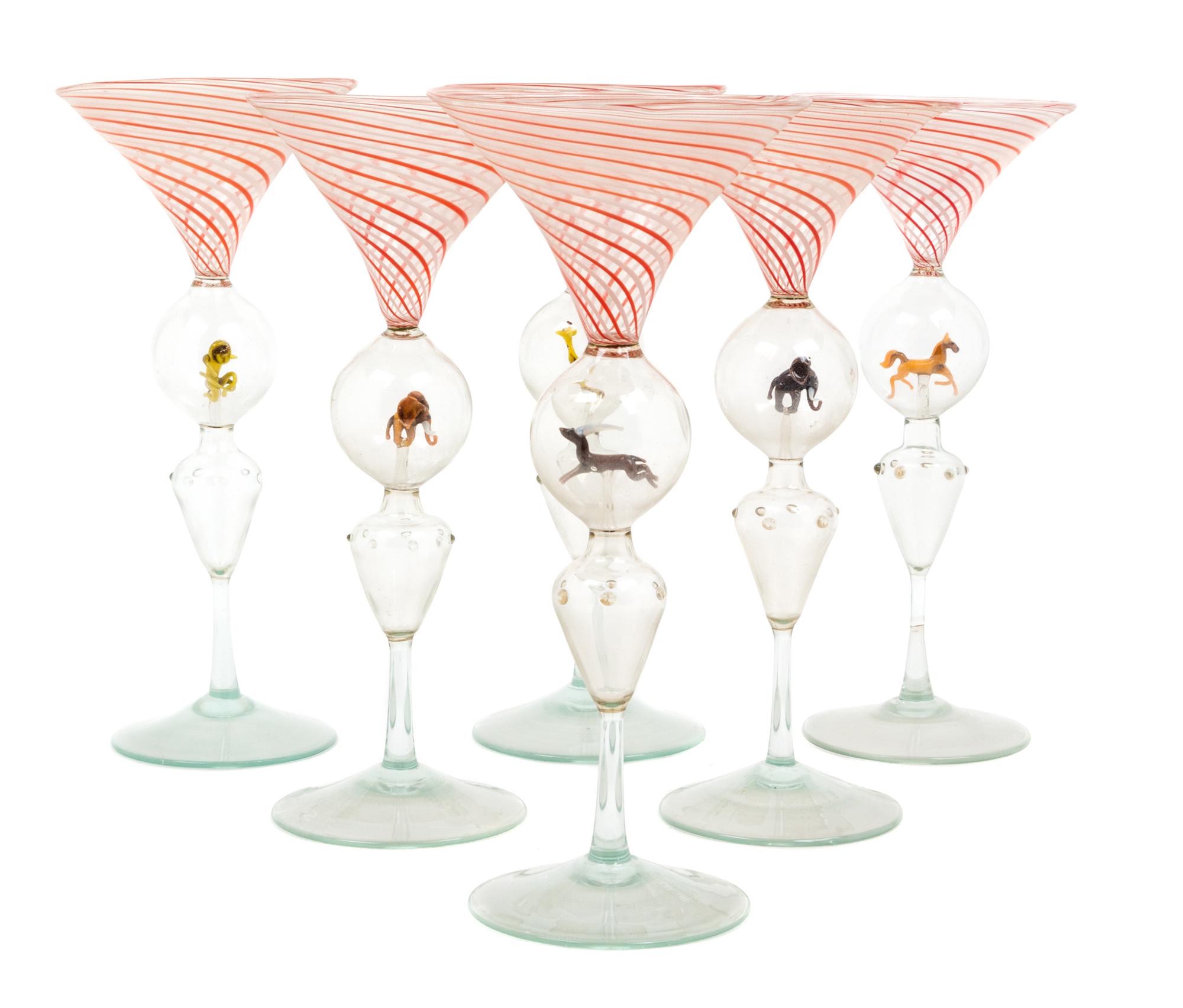 A Set of Twelve Italian Glass Stems Height 7 3/8 inches.