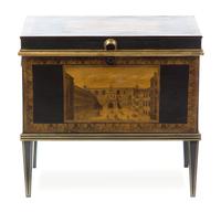 An English Tole Document Box Height overall 21 3/4 x width 23 1/2 x depth 16 inches.