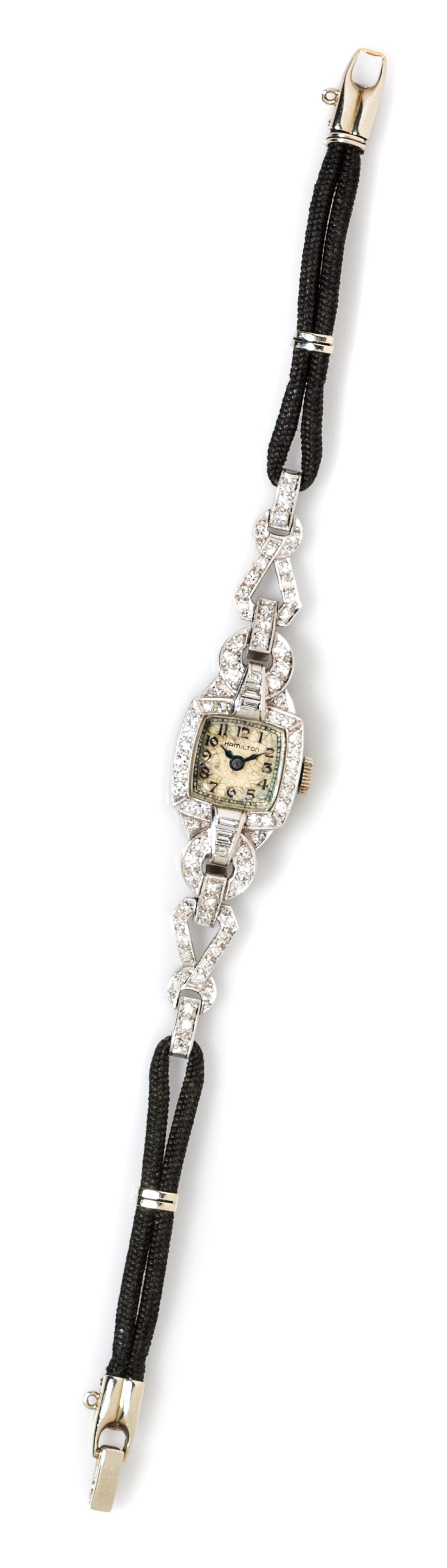 A Vintage Platinum and Diamond Wristwatch, Hamilton, Circa 1938, 10.60 dwts.