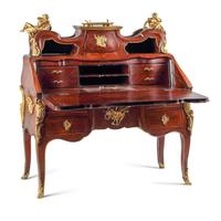 A Louis XV Style Parquetry and Gilt Bronze Mounted Slant-Front Bureau