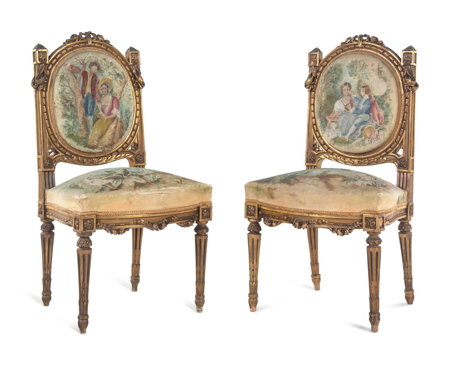 A Louis XVI Style Giltwood Seven-Piece Salon Suite