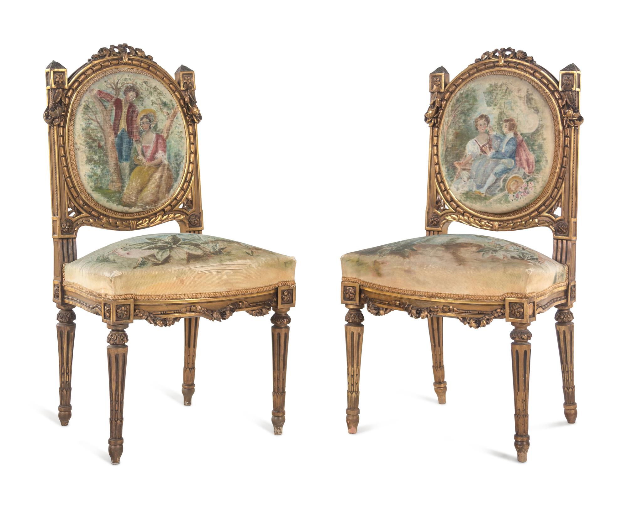 A Louis XVI Style Giltwood Seven-Piece Salon Suite