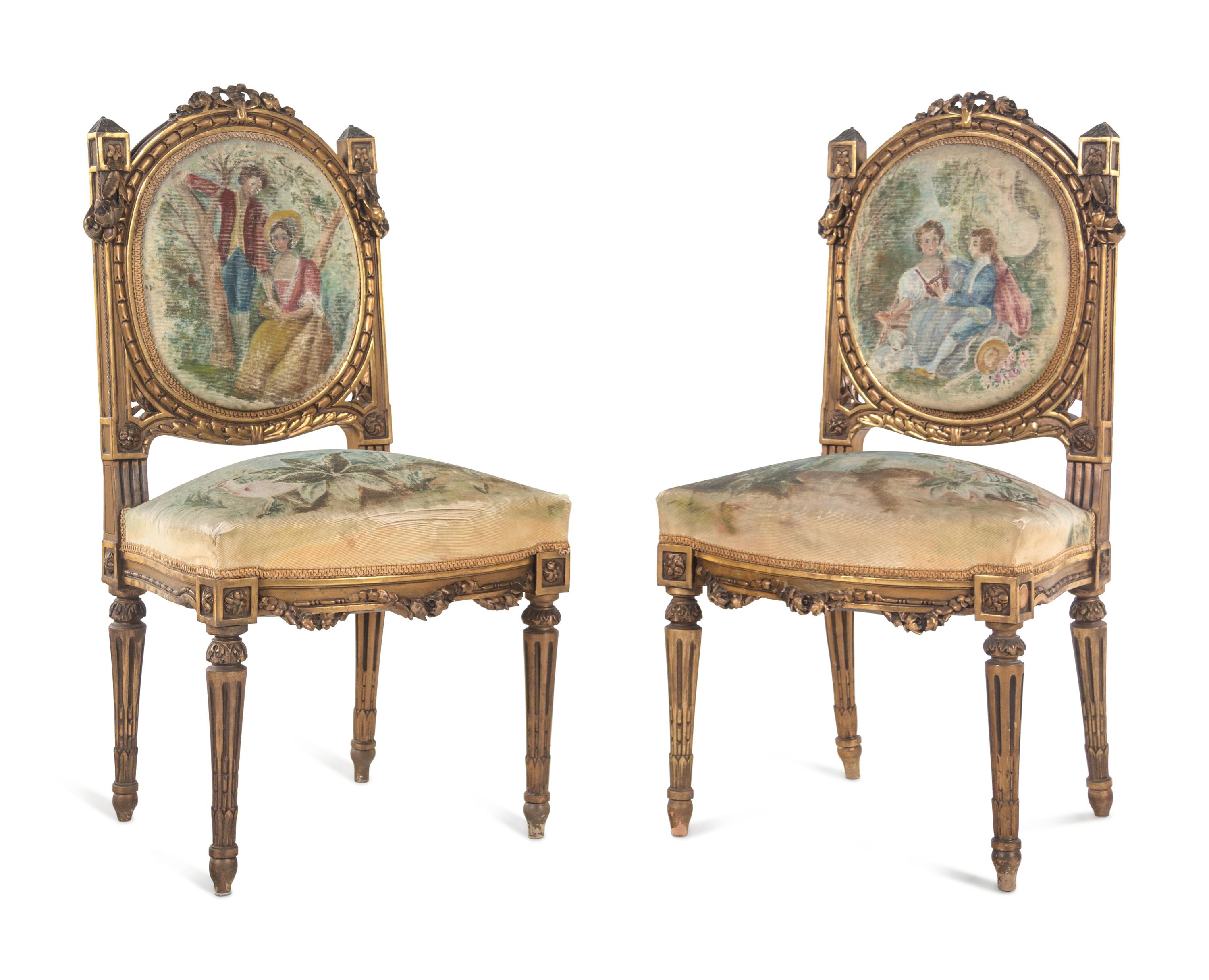 A Louis XVI Style Giltwood Seven-Piece Salon Suite