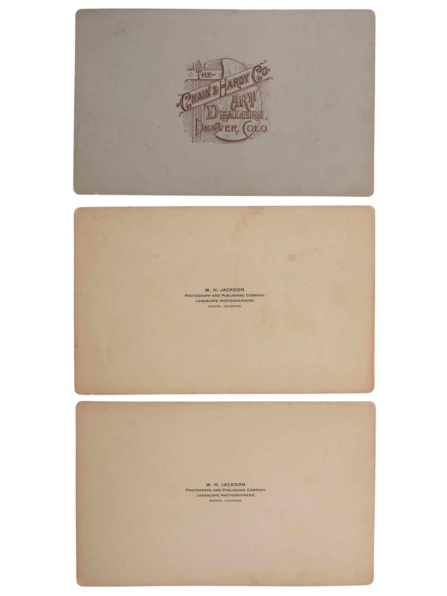 [COLORADO]. JACKSON, William Henry, photographer. A group of 3 boudoir photographs of Creede, Colorado, incl. D. & R. G. RY. At Creede. Denver, CO: ca 1888.