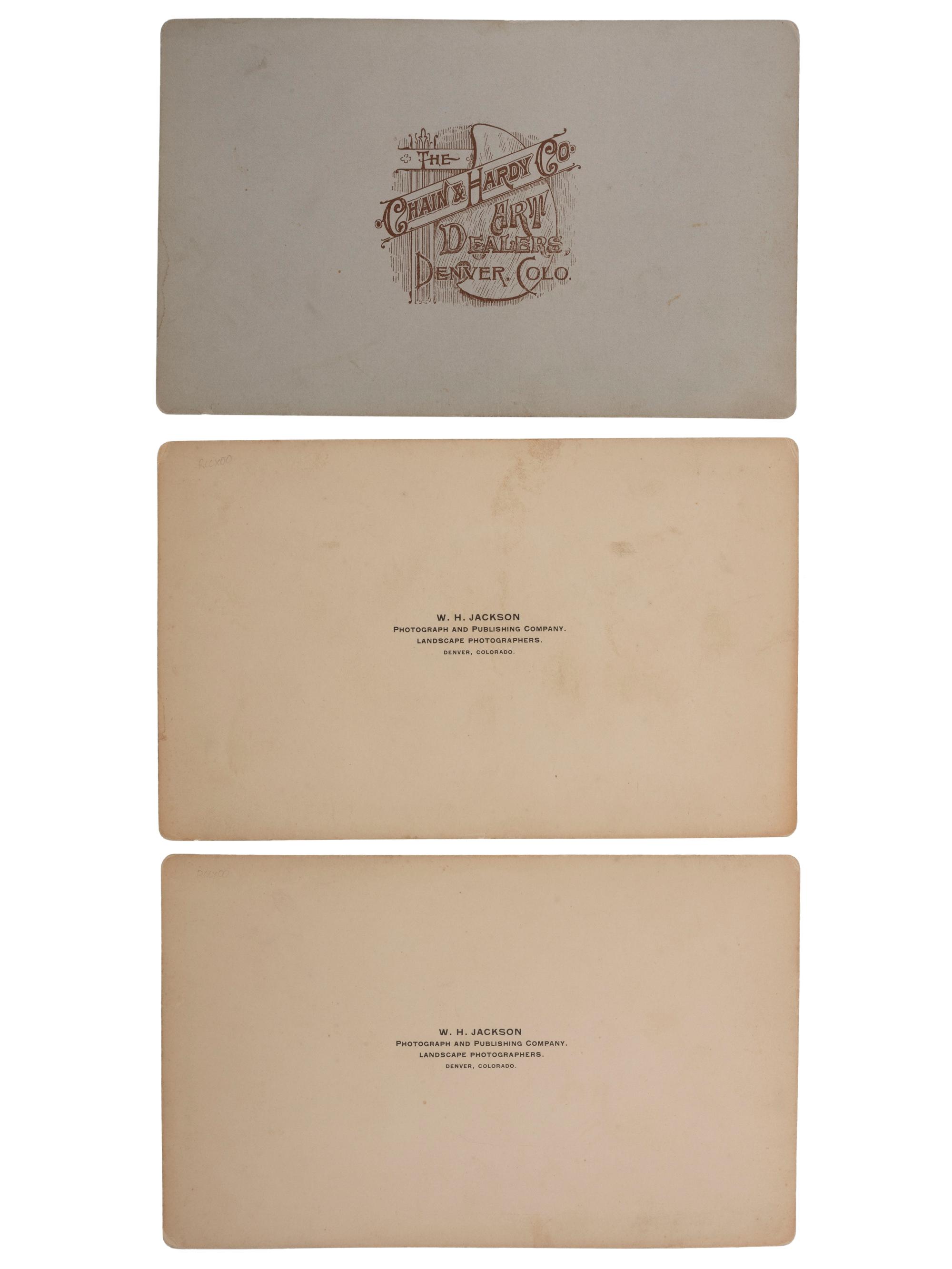 [COLORADO]. JACKSON, William Henry, photographer. A group of 3 boudoir photographs of Creede, Colorado, incl. D. & R. G. RY. At Creede. Denver, CO: ca 1888.