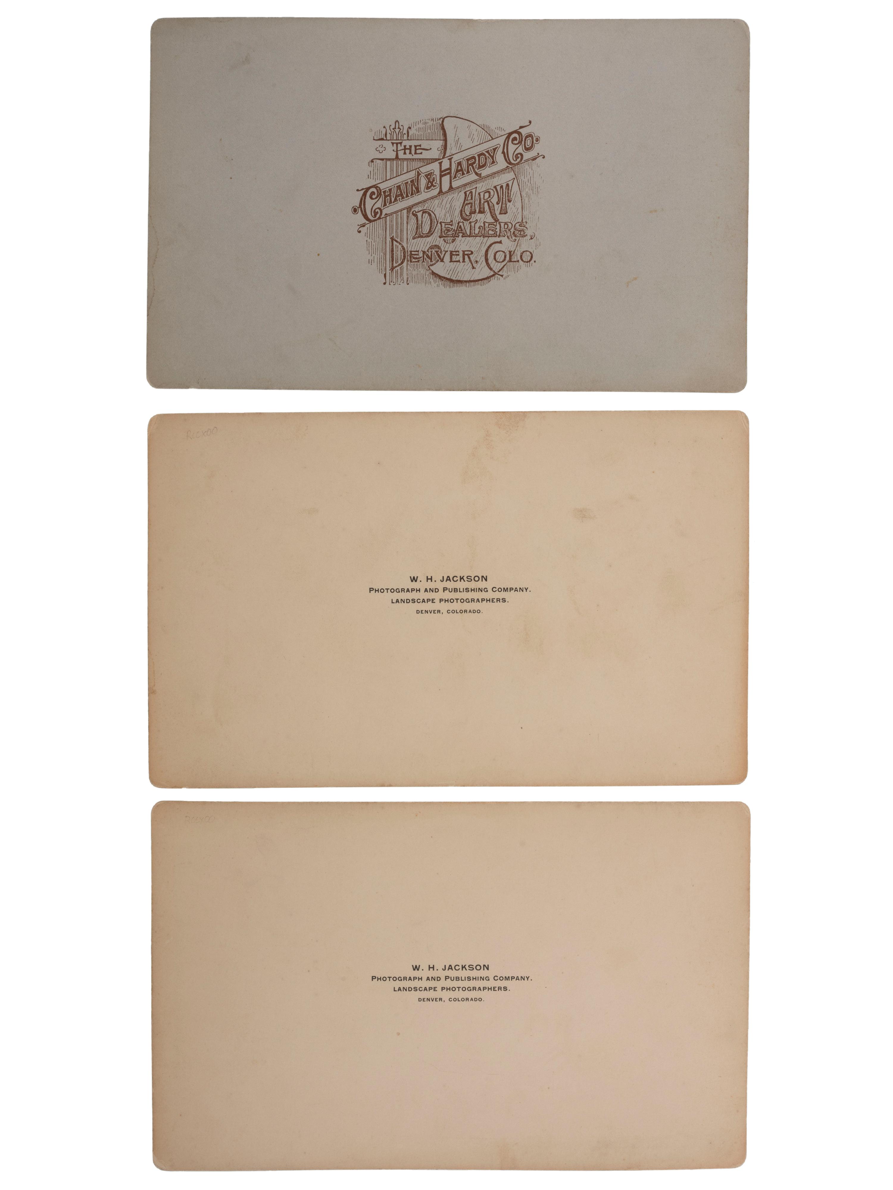 [COLORADO]. JACKSON, William Henry, photographer. A group of 3 boudoir photographs of Creede, Colorado, incl. D. & R. G. RY. At Creede. Denver, CO: ca 1888.