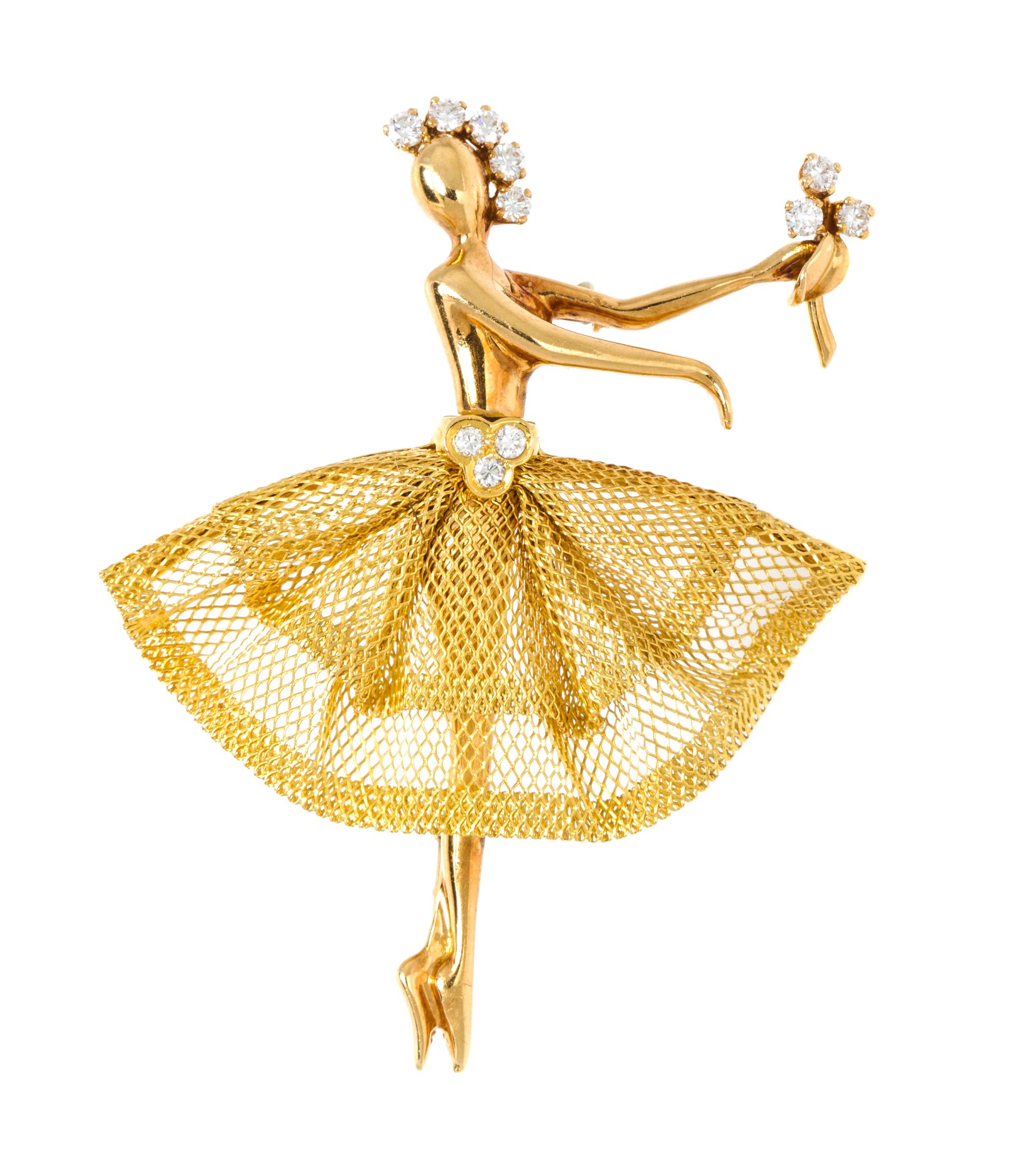 An 18 Karat Yellow Gold and Diamond Ballerina Brooch, Van Cleef & Arpels, 7.90 dwts.