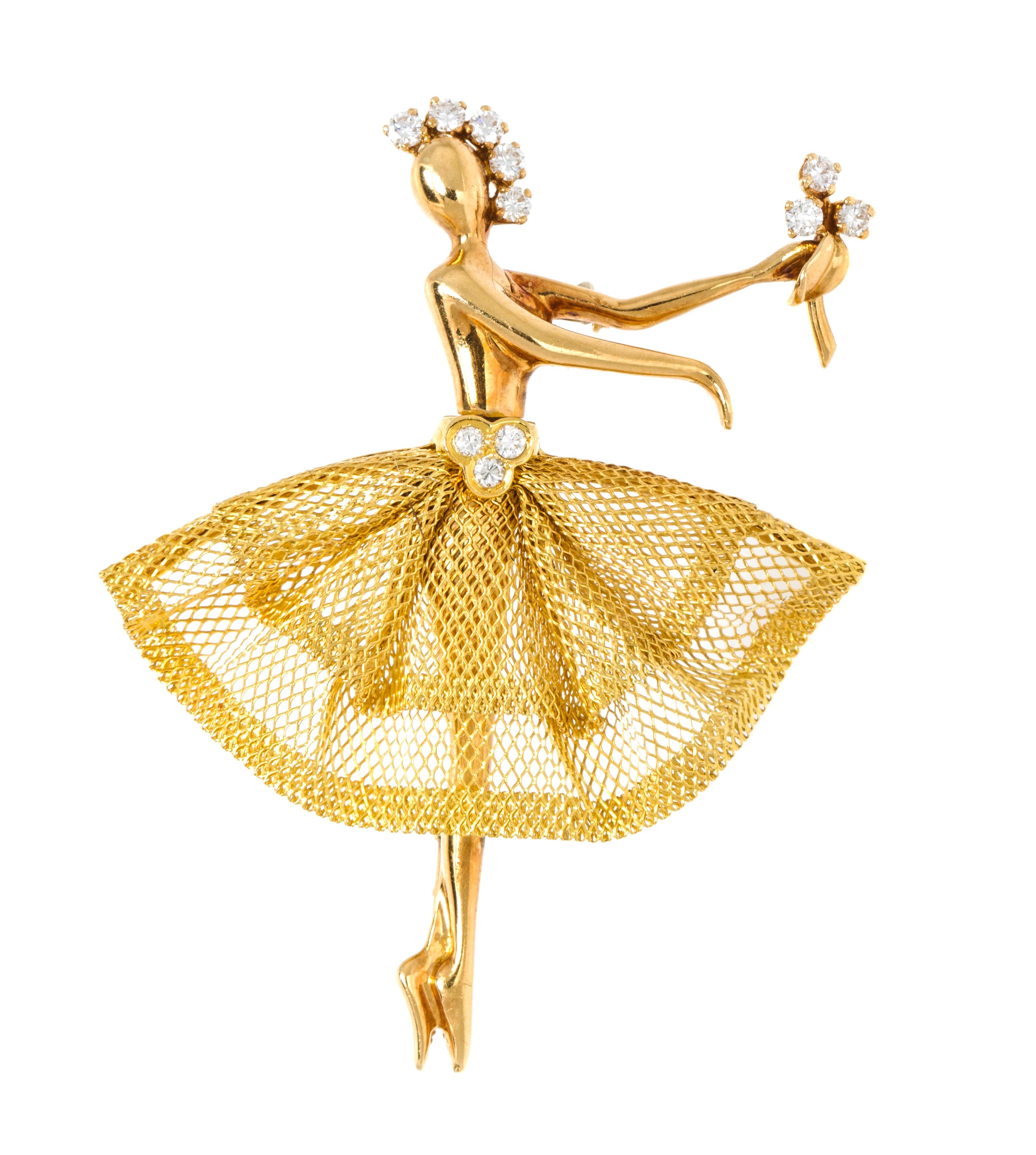 An 18 Karat Yellow Gold and Diamond Ballerina Brooch, Van Cleef & Arpels, 7.90 dwts.