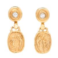 A Pair of Yellow Gold and Diamond Dancing Motif Earrings, 19.40 dwts.
