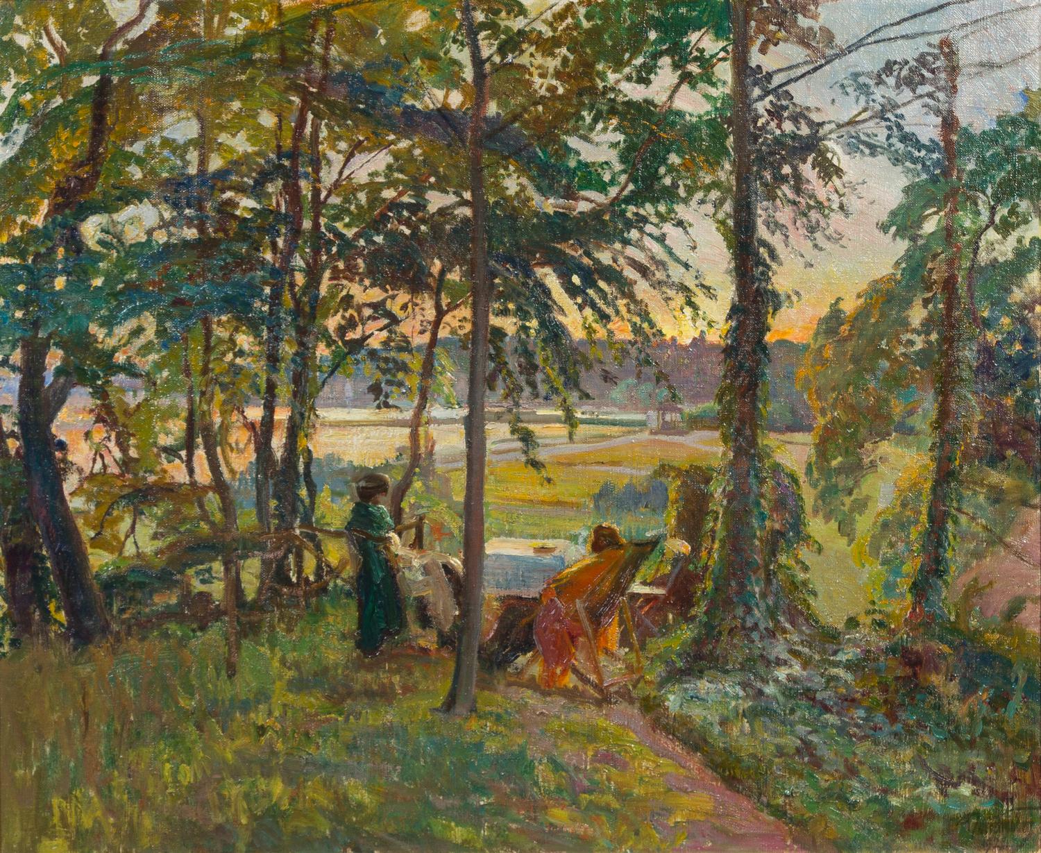 Johannes Norretranders, (Danish, 1871-1957), Landscape with Figures, 1928