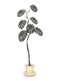 A Green-Painted Metal Lamp Modeled as a Tropical Plant