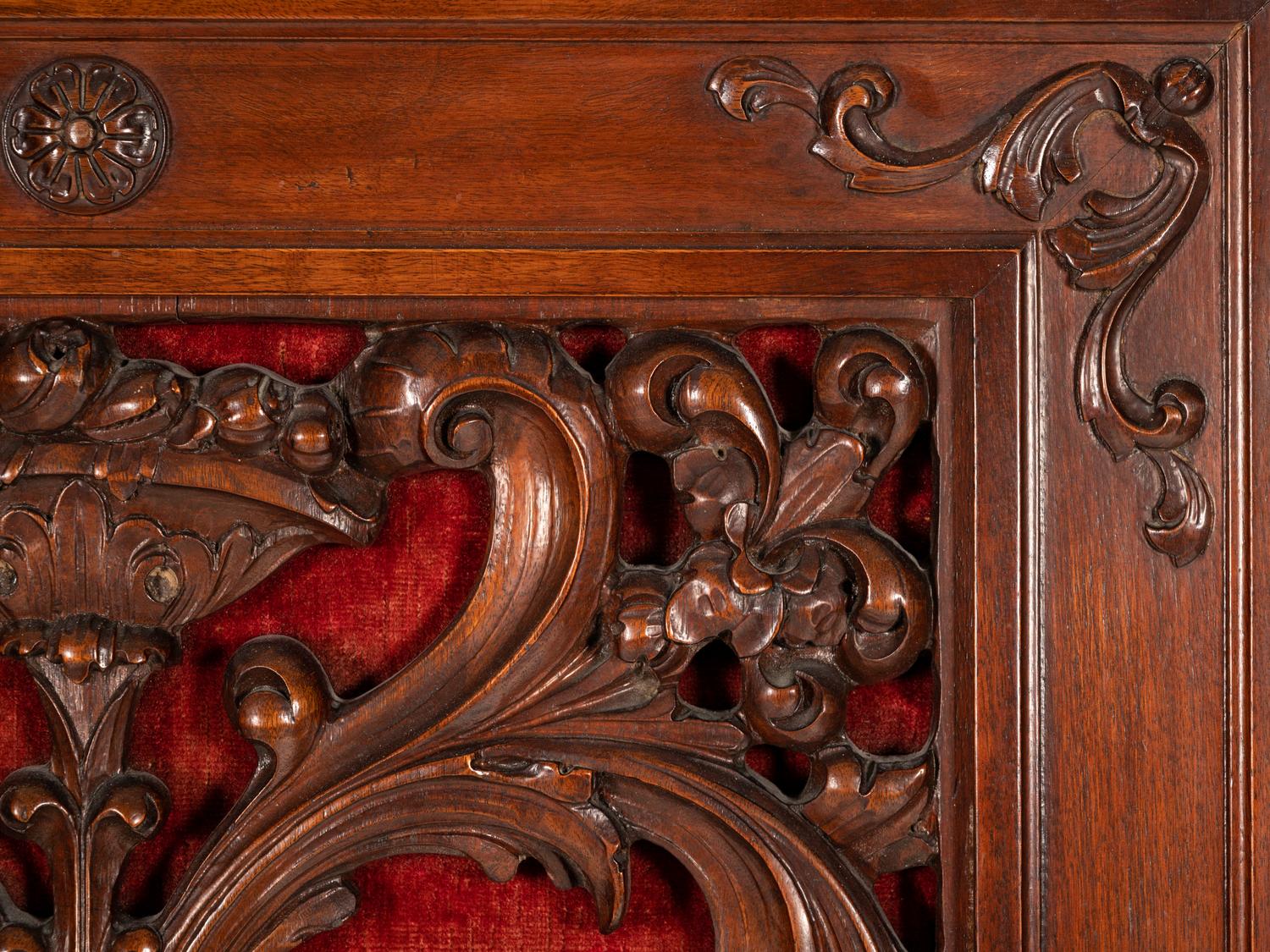 A Baroque Style Carved Walnut Three-Panel Floor Screen
