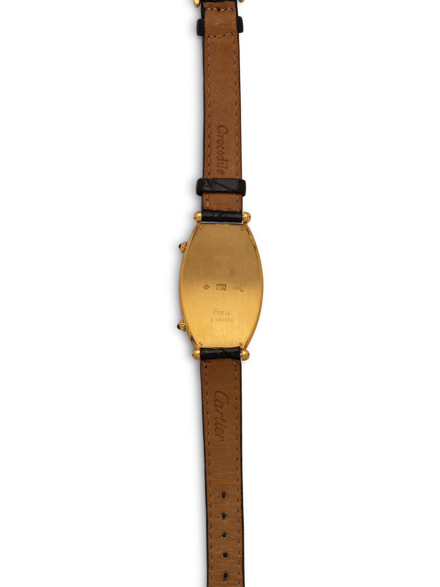 CARTIER, 18K YELLOW GOLD DUAL-TIME 'TONNEAU' WATCH
