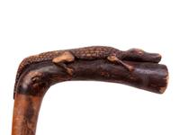 A Folk Art Snake and Alligator Carved Walking Stick