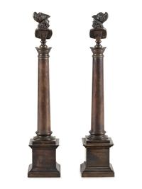 A Pair of Grand Tour Patinated Bronze Columns with Busts of Roman Soldiers