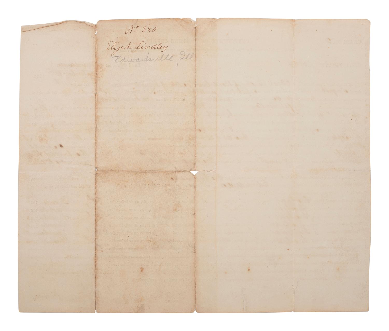 [SLAVERY & ABOLITION]. COLES, Edward (1786-1868). Document signed as Register for Illinois.