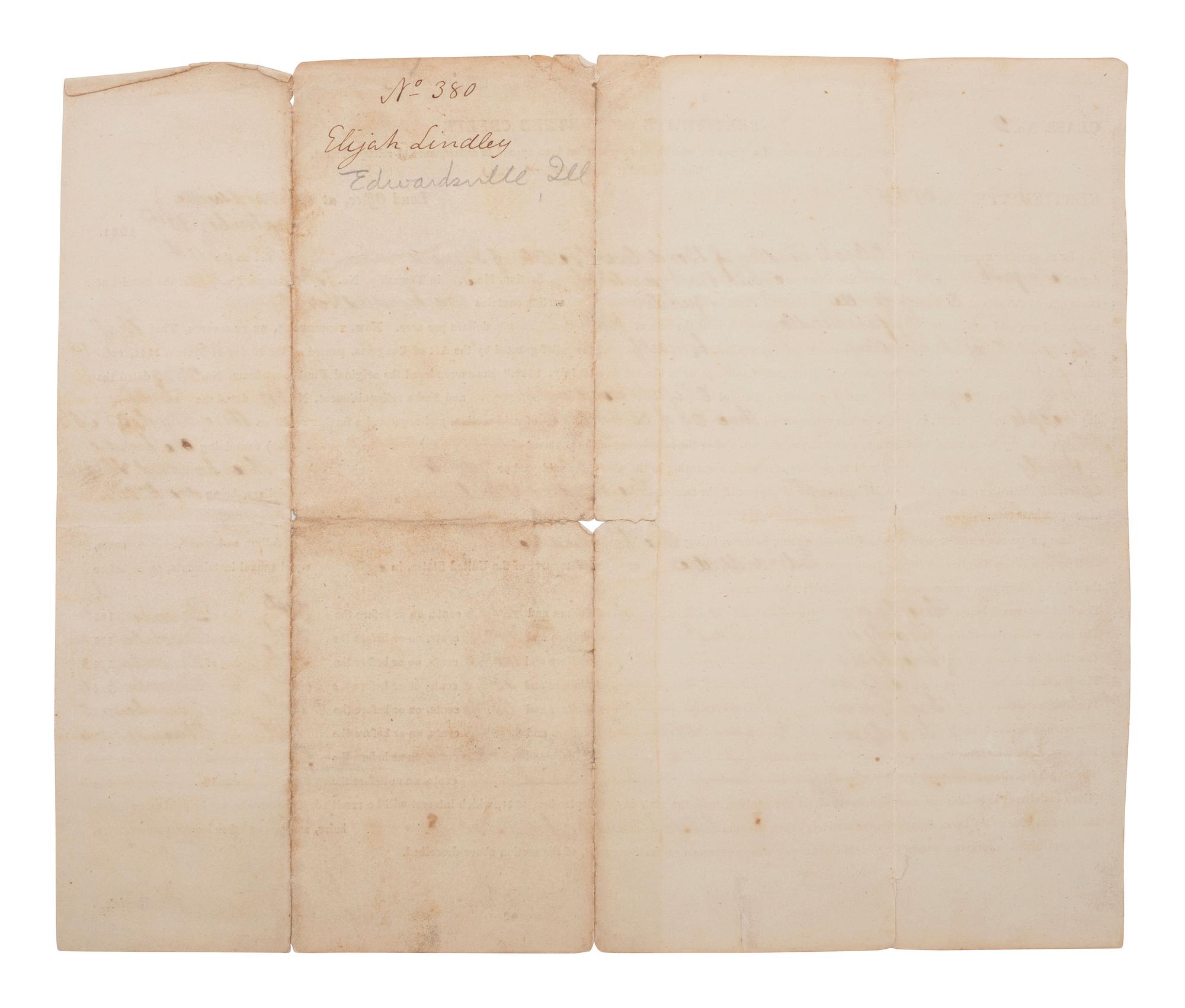 [SLAVERY & ABOLITION]. COLES, Edward (1786-1868). Document signed as Register for Illinois.