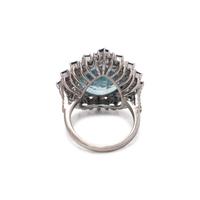 AQUAMARINE, SAPPHIRE AND DIAMOND RING