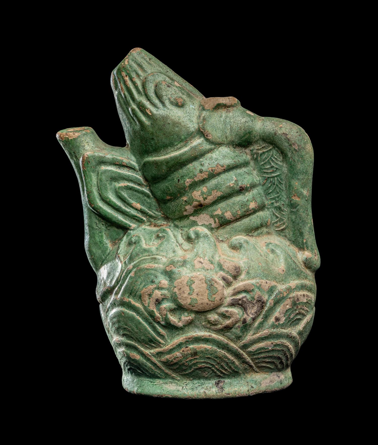 A Chinese Green Glazed Pottery Dragon-Carp-Form Water Dropper