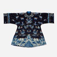 A Chinese embroidered silk lady's robe 刺绣女装长袍氅衣 Qing Dynasty with later tailoring ? ???????