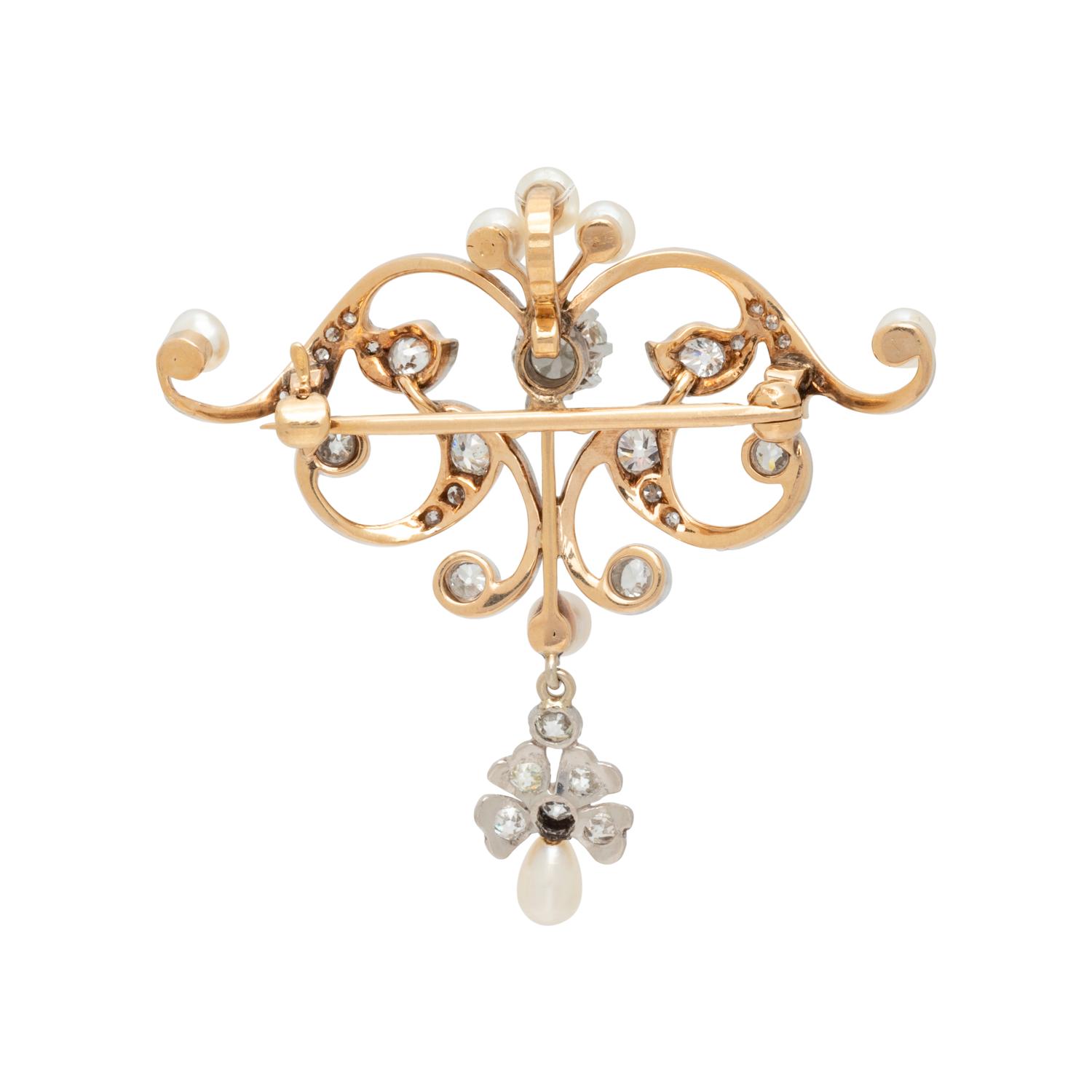 EDWARDIAN, DIAMOND AND PEARL PENDANT/BROOCH