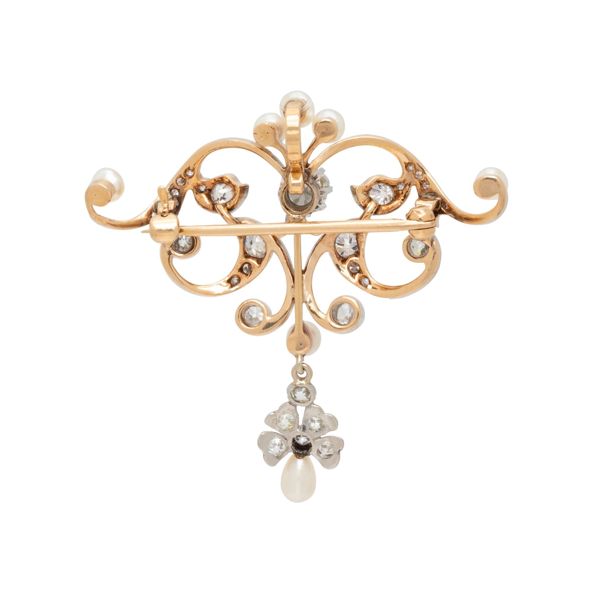 EDWARDIAN, DIAMOND AND PEARL PENDANT/BROOCH