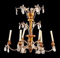 An Italian Neoclassical Style Giltwood and Rock Crystal Six-Light Chandelier