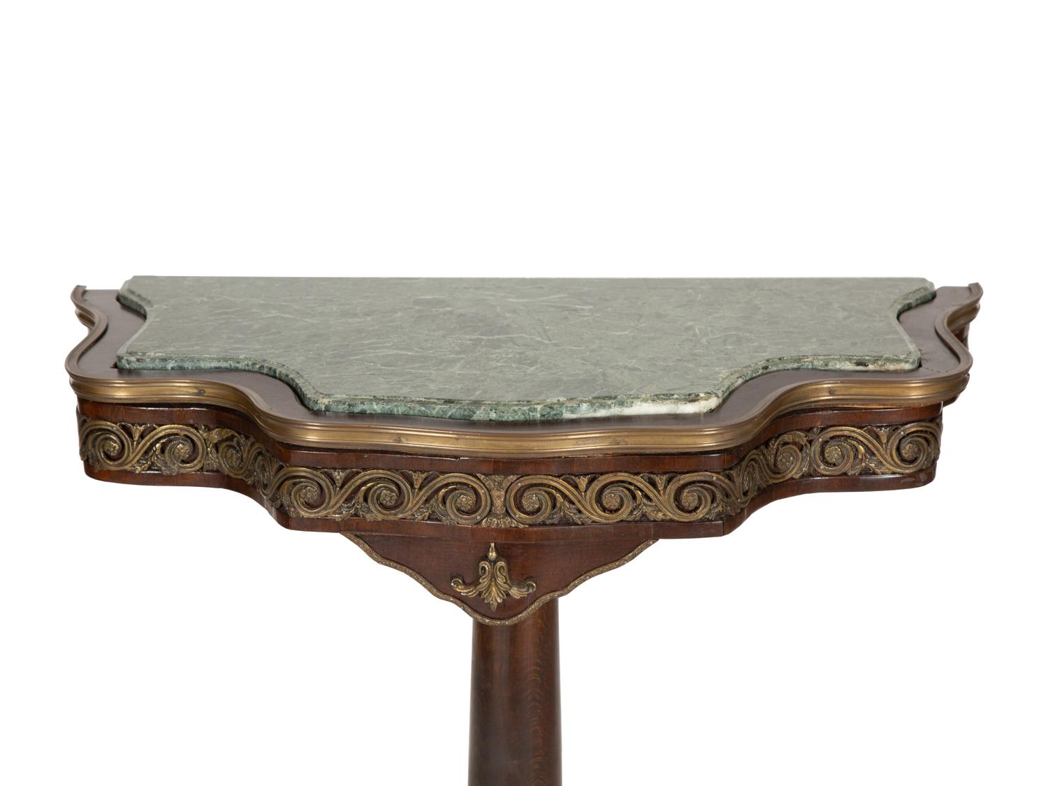 A Napoleon III Brass Mounted Table with Green Marble Inset Top and Base — 20th Century